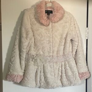 Isobella & Chloe Cream and Pink Teddy Jacket